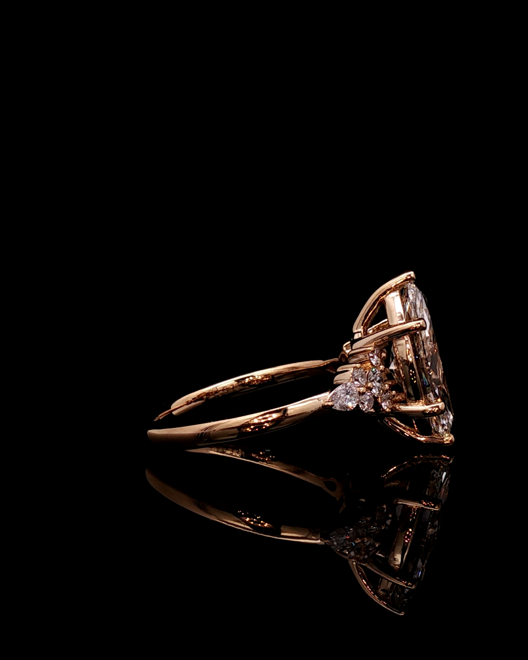 marquise cut diamond multistone custom engagement ring rose gold detail view