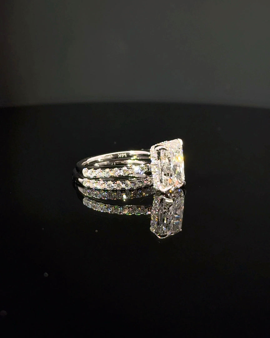radiant cut diamond custom engagement ring platinum side angle