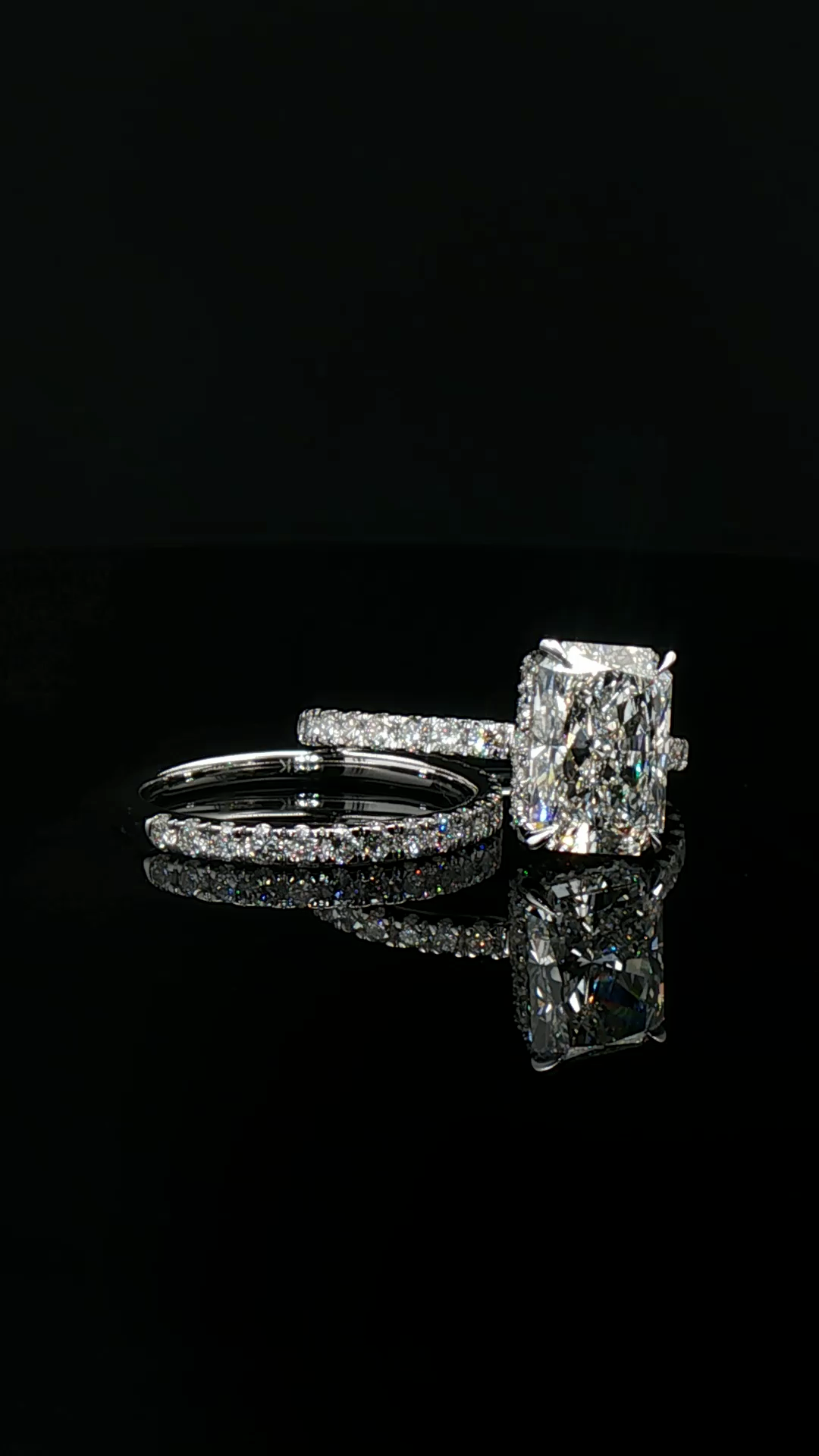 cushion cut diamond stackable rings platinum custom wedding band set front