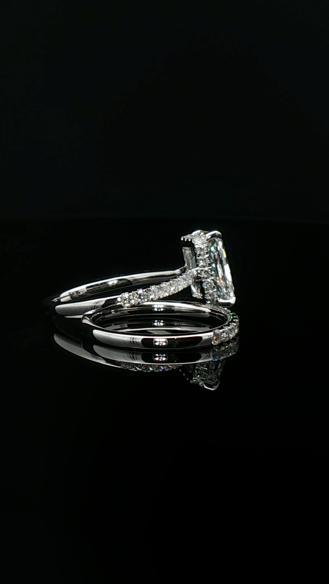 cushion cut diamond stackable rings platinum custom wedding band detail