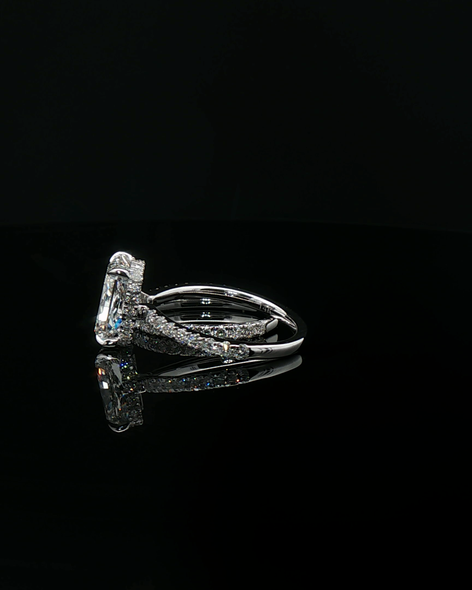 emerald cut diamond custom engagement ring platinum solitaire side view
