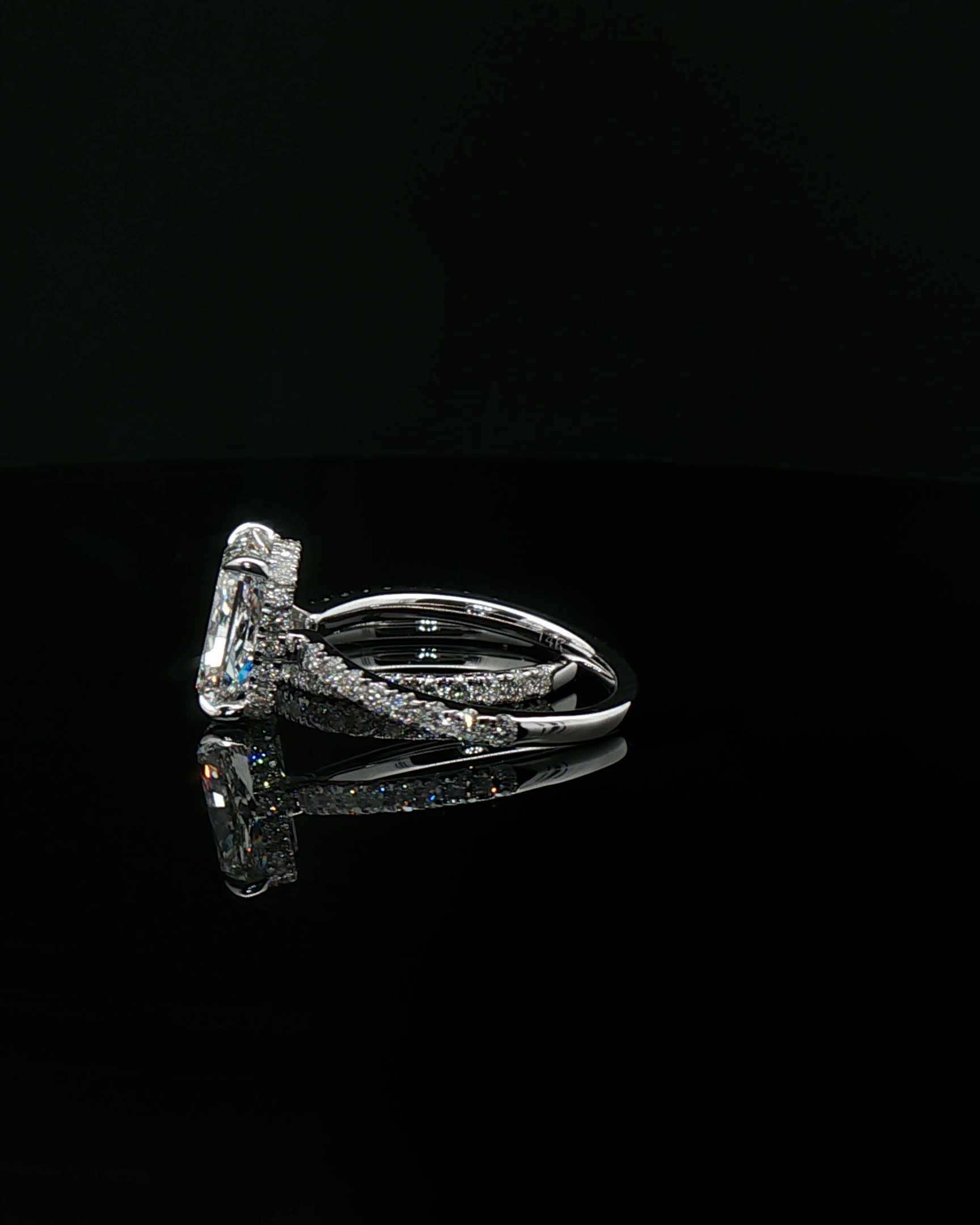 emerald cut diamond custom engagement ring platinum solitaire side view