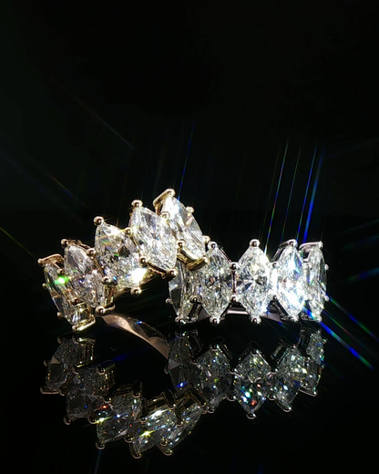 marquise cut diamond multistone custom ring yellow gold front view