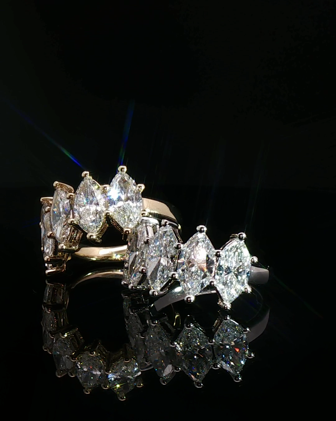 marquise cut diamond multistone custom ring yellow gold side view