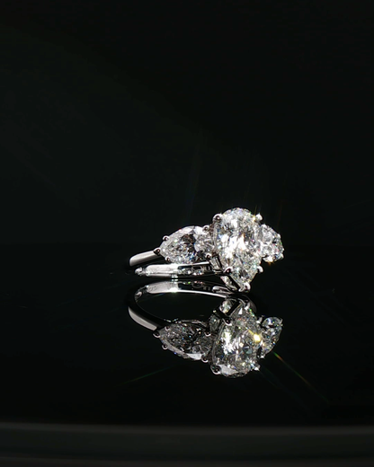 pear cut diamond multistone custom engagement ring platinum detail view