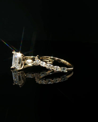 emerald cut diamond multistone custom engagement ring yellow gold side