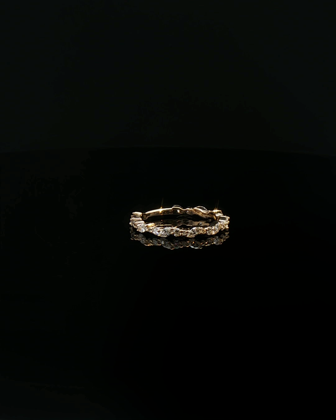 round brilliant diamond eternity ring rose gold custom wedding band detail
