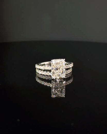 radiant cut diamond custom engagement ring platinum front view