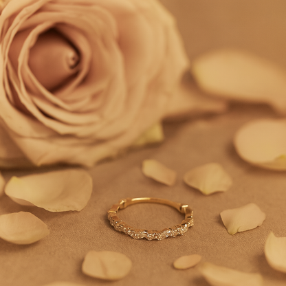 oval cut diamond eternity ring yellow gold custom wedding band side view
