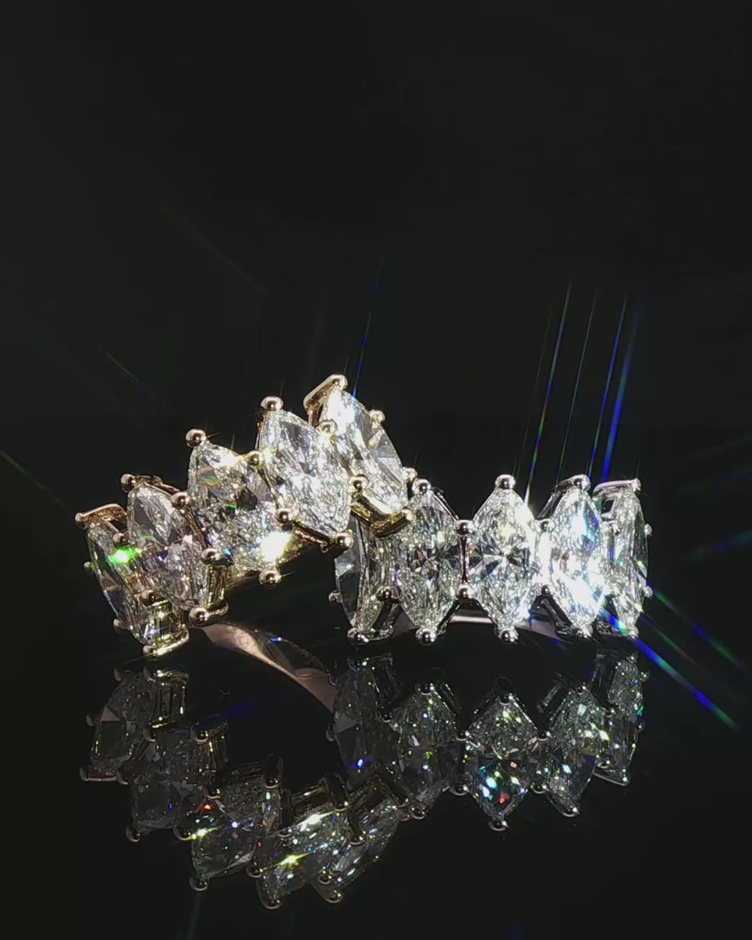 Yellow Gold Multi-Stone Ring with Marquise Cut Diamonds