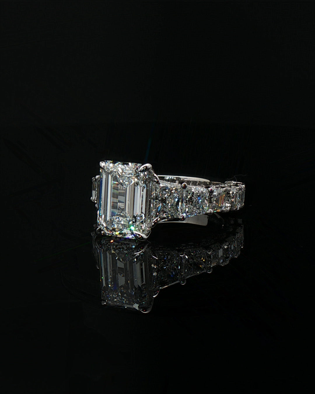 emerald cut diamond custom engagement ring white gold radiant band front view